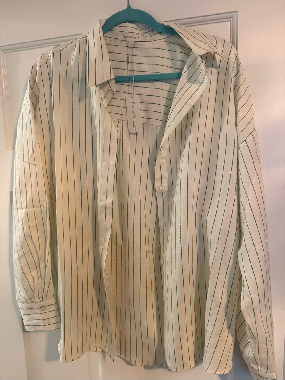 Favorite Daughter Cream Button-Down Shirt with Green Pinstripes